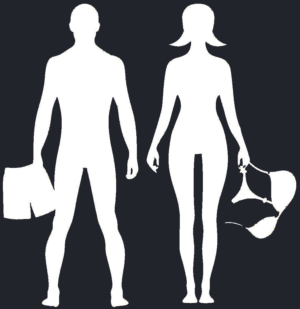 FKK Zeichen Silhouette einer nackten Frau und eines nackten Mannes, die ihre Badebekleidung in der Hand halten